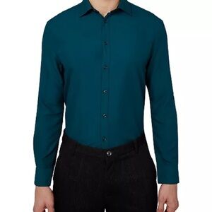 Calabrum | Men’s Regular Fit Dress Shirt Dark Teal Green Long Sleeve